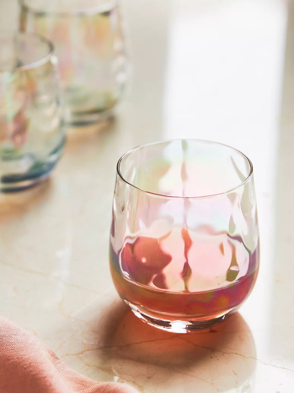 Anthropologie Iridescent Stemless Wine Glasses, Set of 4 - Picture 3 of 3